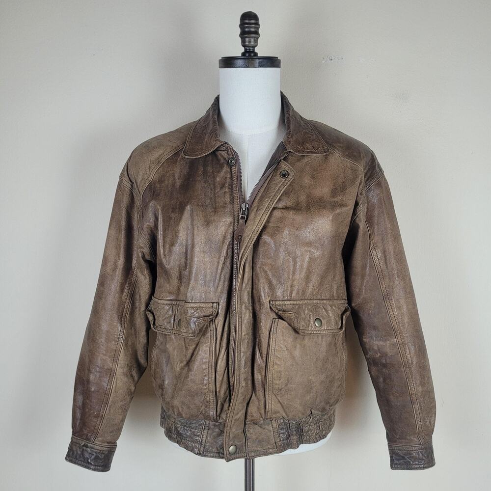 Vintage Leather Works Jacket Medium Brown Leather Bomber 80s 90s Patina Classic
